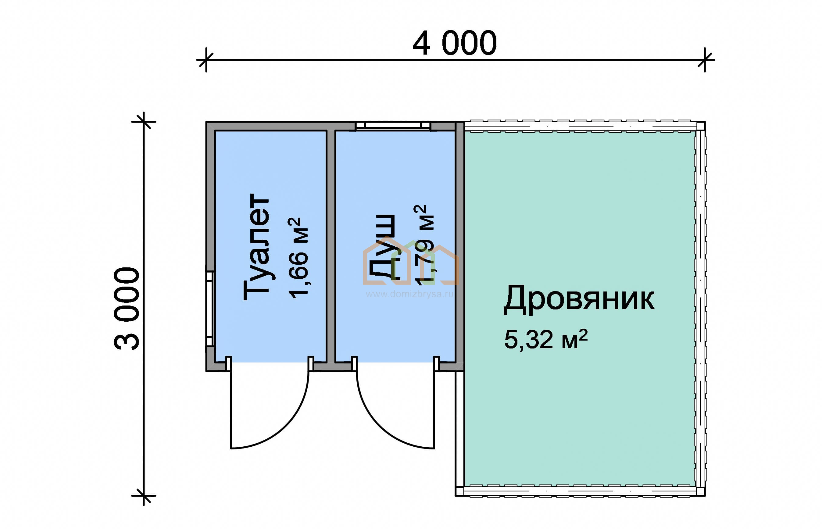 Угловой хозблок с туалетом, душем и дровником 3x4 (12 м²), цена 197500 руб.  под ключ в Серпухове