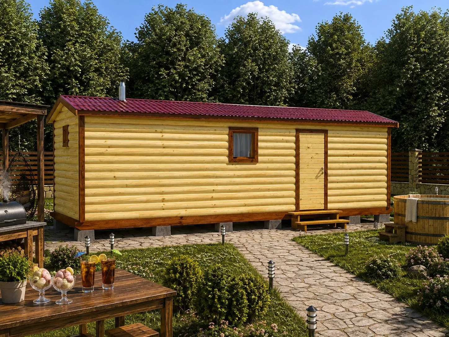 Перевозная баня из бруса 7х2,3